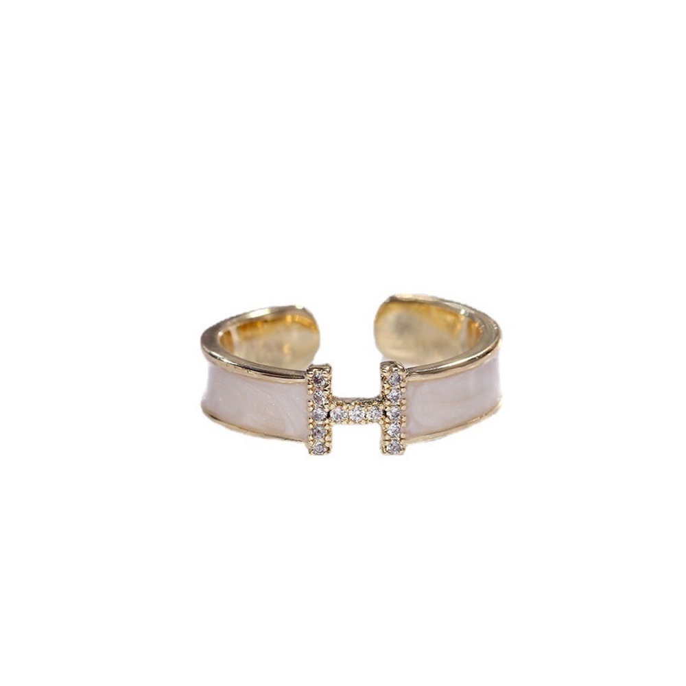 New Sterling Silver S925 White Fritillary H Font Ring
